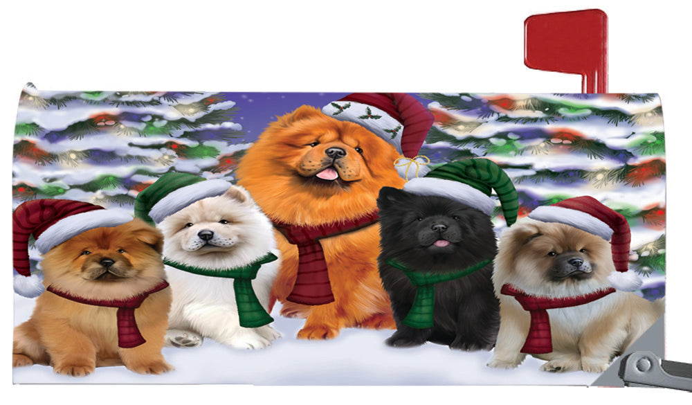 Magnetic Mailbox Cover Chow Chows Dog Christmas Family Portrait in Holiday Scenic Background MBC48216