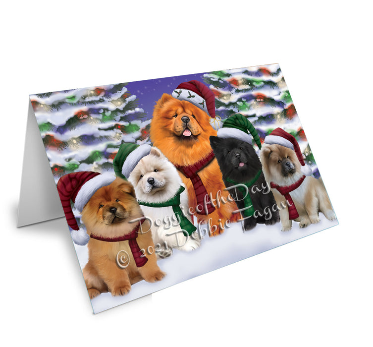 Christmas Family Portrait Chow Chow Dog Handmade Artwork Assorted Pets Greeting Cards and Note Cards with Envelopes for All Occasions and Holiday Seasons