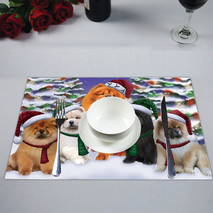 Chow Chow Dogs Christmas Family Portrait in Holiday Scenic Background Placemat
