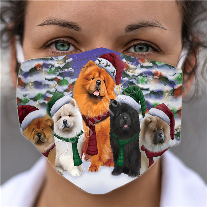 Chow Chow Dogs Christmas Family Portrait in Holiday Scenic Background Face Mask FM48335