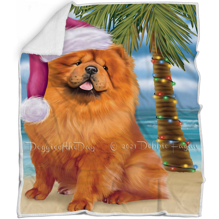 Summertime Happy Holidays Christmas Chow Chow Dog on Tropical Island Beach Blanket