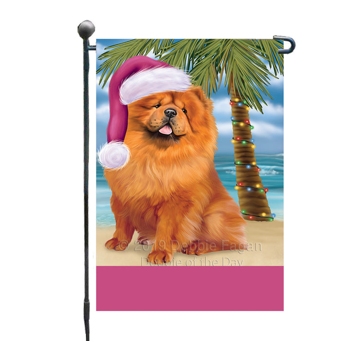 Personalized Summertime Happy Holidays Christmas Chow Chow Dog on Tropical Island Beach  Custom Garden Flags GFLG-DOTD-A60455