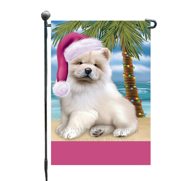 Personalized Summertime Happy Holidays Christmas Chow Chow Dog on Tropical Island Beach  Custom Garden Flags GFLG-DOTD-A60456