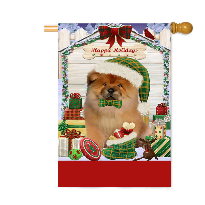 Personalized Happy Holidays Christmas Chow Chow Dog House with Presents Custom House Flag FLG-DOTD-A59365
