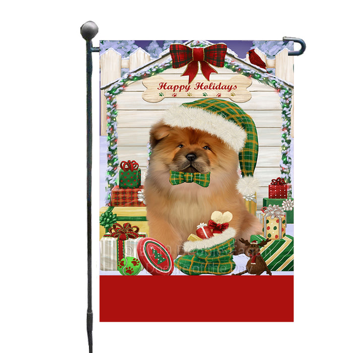 Personalized Happy Holidays Christmas Chow Chow Dog House with Presents Custom Garden Flags GFLG-DOTD-A59309