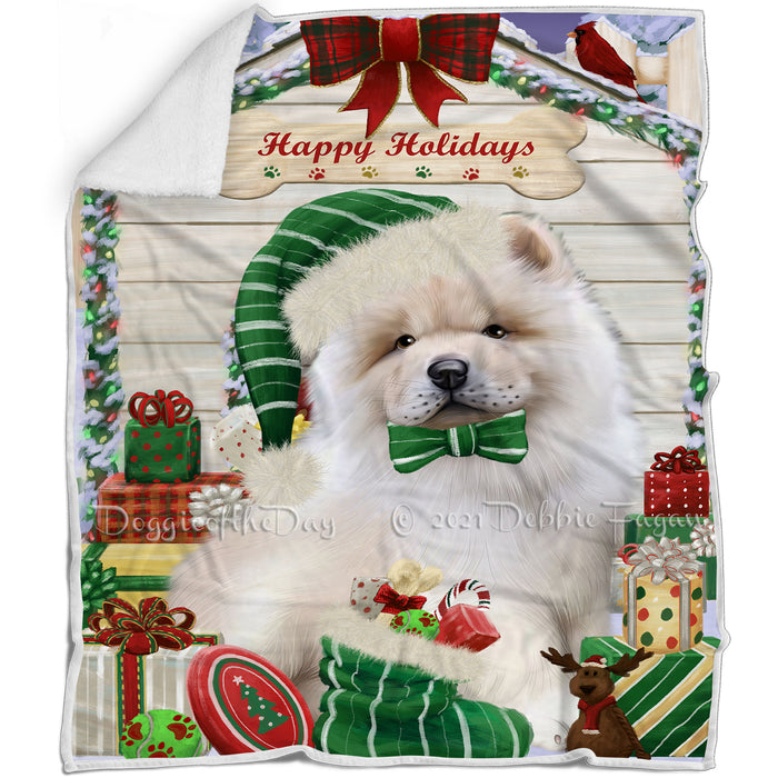 Happy Holidays Christmas Chow Chow Dog House with Presents Blanket BLNKT78789