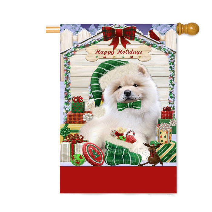 Personalized Happy Holidays Christmas Chow Chow Dog House with Presents Custom House Flag FLG-DOTD-A59366