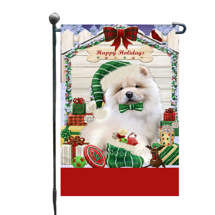 Personalized Happy Holidays Christmas Chow Chow Dog House with Presents Custom Garden Flags GFLG-DOTD-A59310