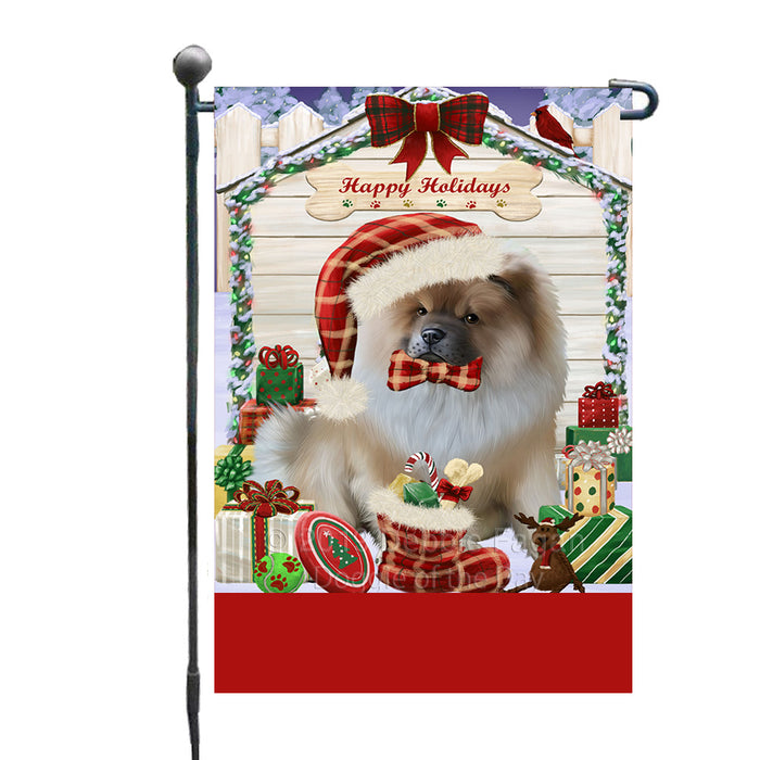 Personalized Happy Holidays Christmas Chow Chow Dog House with Presents Custom Garden Flags GFLG-DOTD-A59311