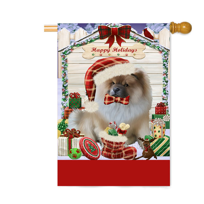Personalized Happy Holidays Christmas Chow Chow Dog House with Presents Custom House Flag FLG-DOTD-A59367