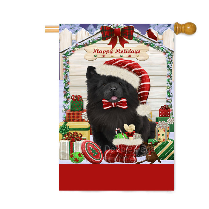 Personalized Happy Holidays Christmas Chow Chow Dog House with Presents Custom House Flag FLG-DOTD-A59368
