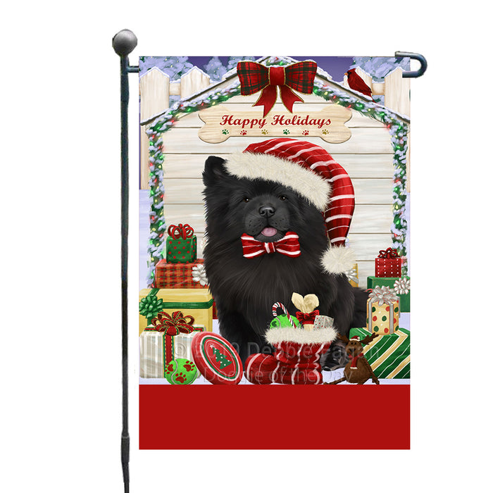 Personalized Happy Holidays Christmas Chow Chow Dog House with Presents Custom Garden Flags GFLG-DOTD-A59312