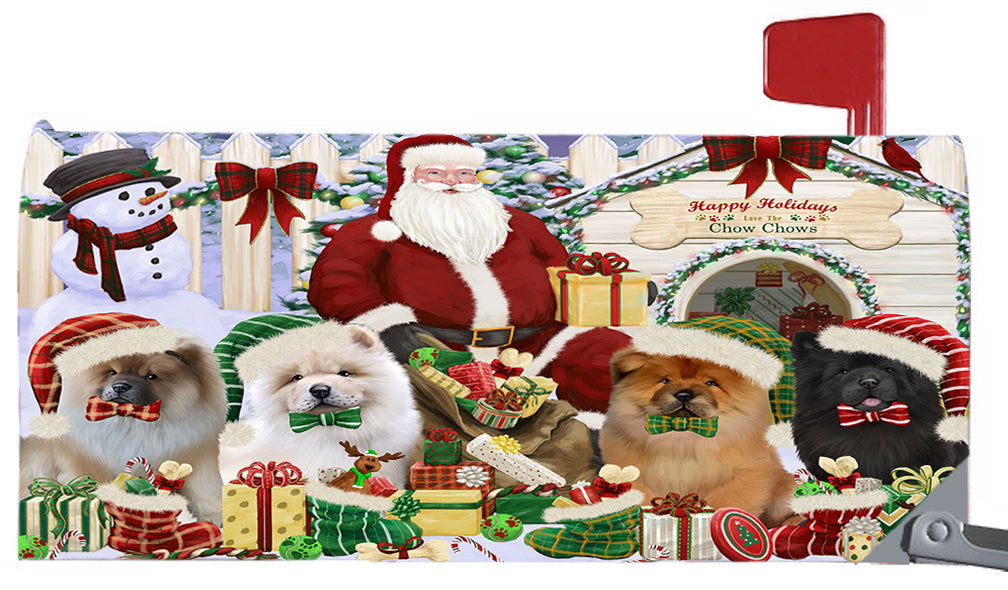Happy Holidays Christmas Chow Chow Dogs House Gathering 6.5 x 19 Inches Magnetic Mailbox Cover Post Box Cover Wraps Garden Yard Décor MBC48806