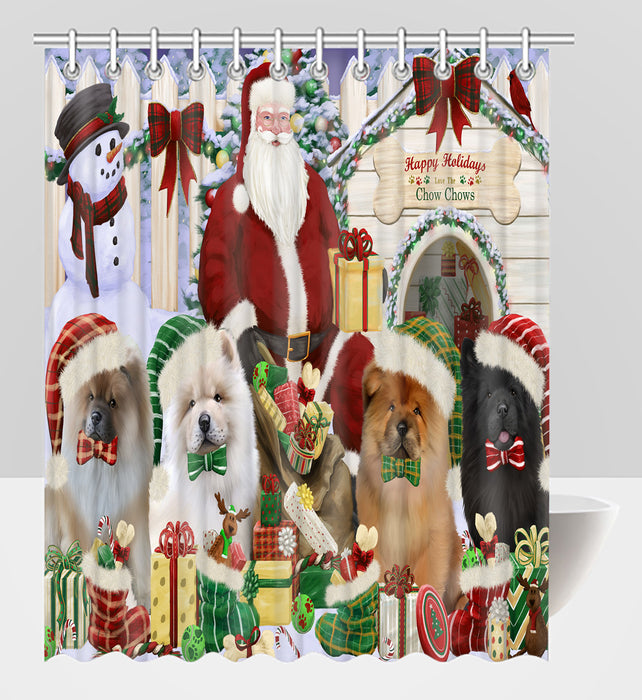 Happy Holidays Christmas Chow Chow Dogs House Gathering Shower Curtain