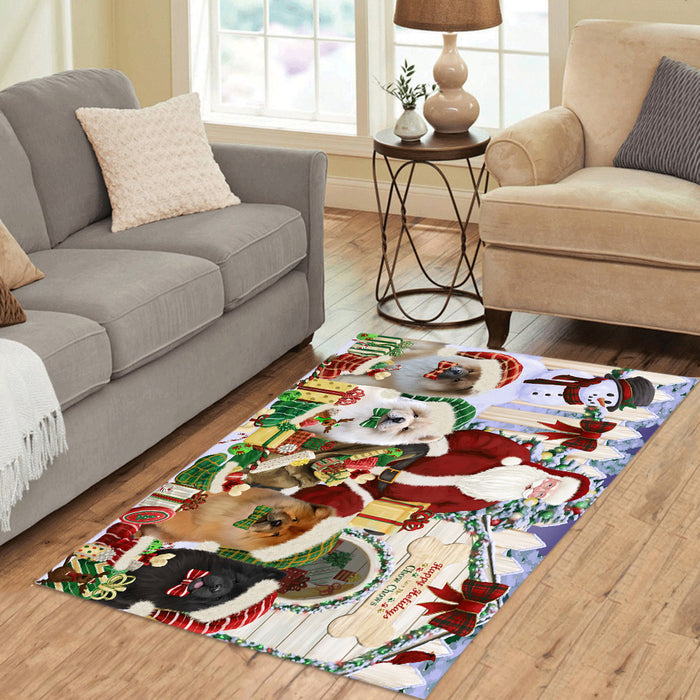 Happy Holidays Christma Chow Chow Dogs House Gathering Area Rug