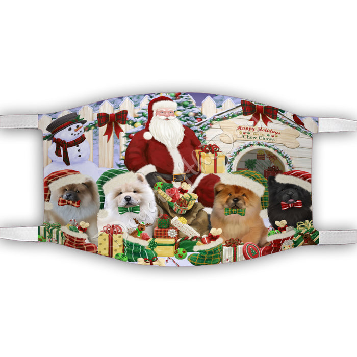 Happy Holidays Christmas Chow Chow Dogs House Gathering Face Mask FM48238