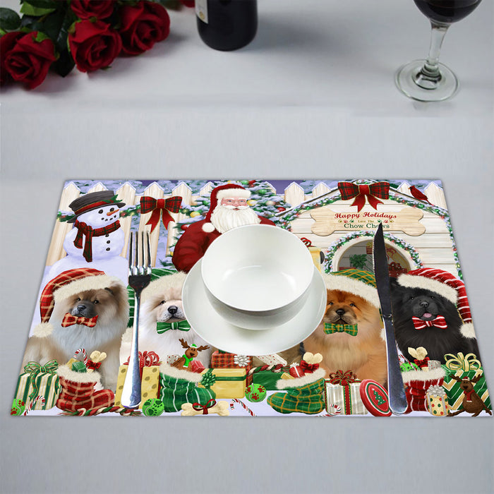 Happy Holidays Christmas Chow Chow Dogs House Gathering Placemat