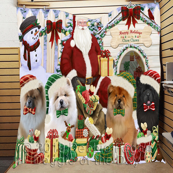 Happy Holidays Christmas Chow Chow Dogs House Gathering Quilt