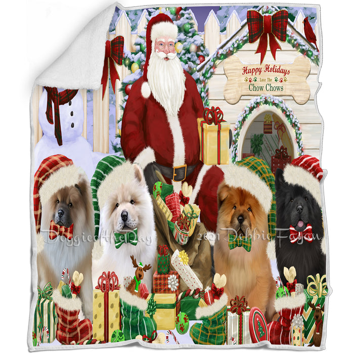 Happy Holidays Christmas Chow Chows Dog House Gathering Blanket BLNKT78564