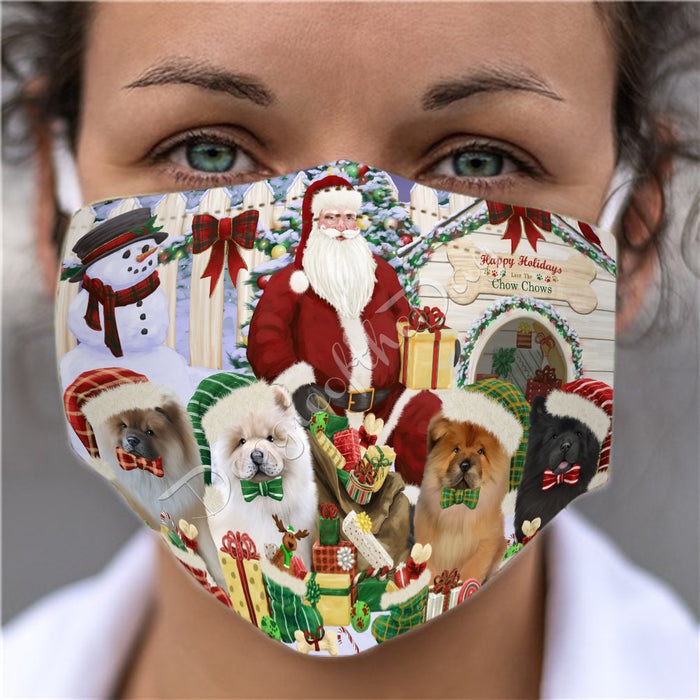 Happy Holidays Christmas Chow Chow Dogs House Gathering Face Mask FM48238