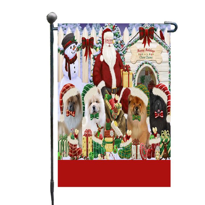 Personalized Happy Holidays Christmas Chow Chow Dogs House Gathering Custom Garden Flags GFLG-DOTD-A58517