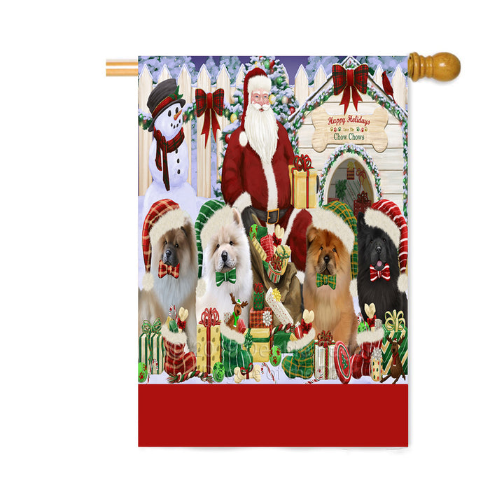 Personalized Happy Holidays Christmas Chow Chow Dogs House Gathering Custom House Flag FLG-DOTD-A58573