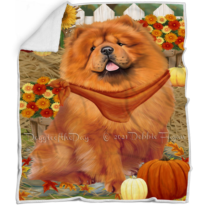Fall Autumn Greeting Chow Chow Dog with Pumpkins Blanket BLNKT72669
