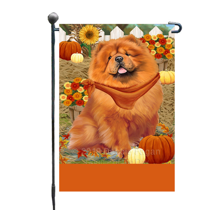 Personalized Fall Autumn Greeting Chow Chow Dog with Pumpkins Custom Garden Flags GFLG-DOTD-A61879