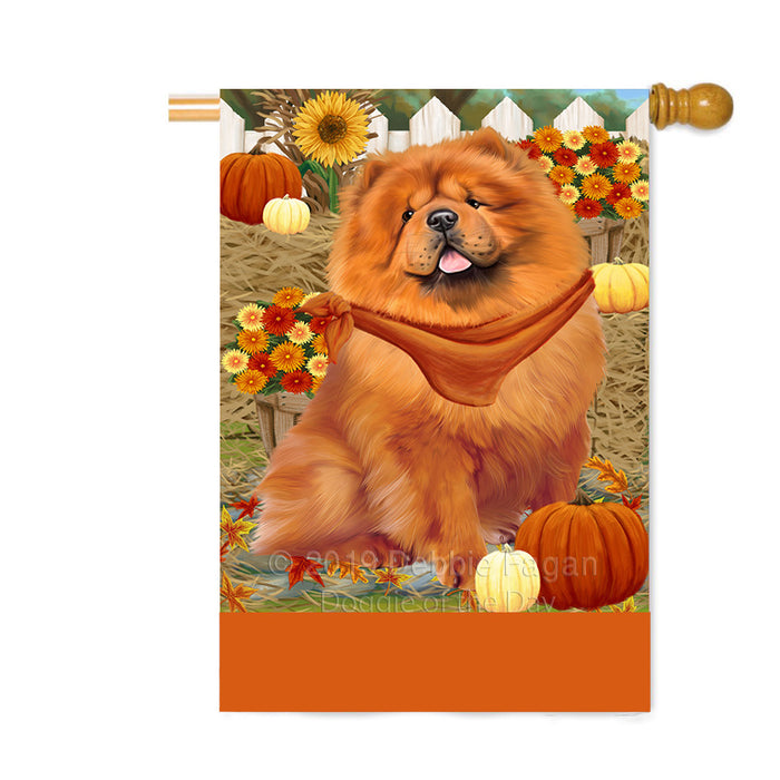 Personalized Fall Autumn Greeting Chow Chow Dog with Pumpkins Custom House Flag FLG-DOTD-A61935
