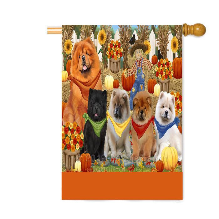 Personalized Fall Festive Gathering Chow Chow Dogs with Pumpkins Custom House Flag FLG-DOTD-A61936