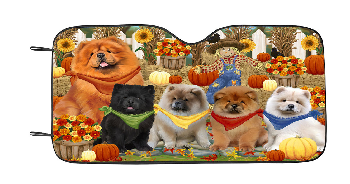 Fall Festive Harvest Time Gathering Chow Chow Dogs Car Sun Shade