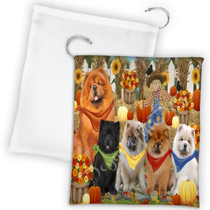 Fall Festive Harvest Time Gathering Chow Chow Dogs Drawstring Laundry or Gift Bag LGB48394
