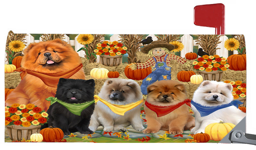 Fall Festive Harvest Time Gathering Chow Chow Dogs 6.5 x 19 Inches Magnetic Mailbox Cover Post Box Cover Wraps Garden Yard Décor MBC49076
