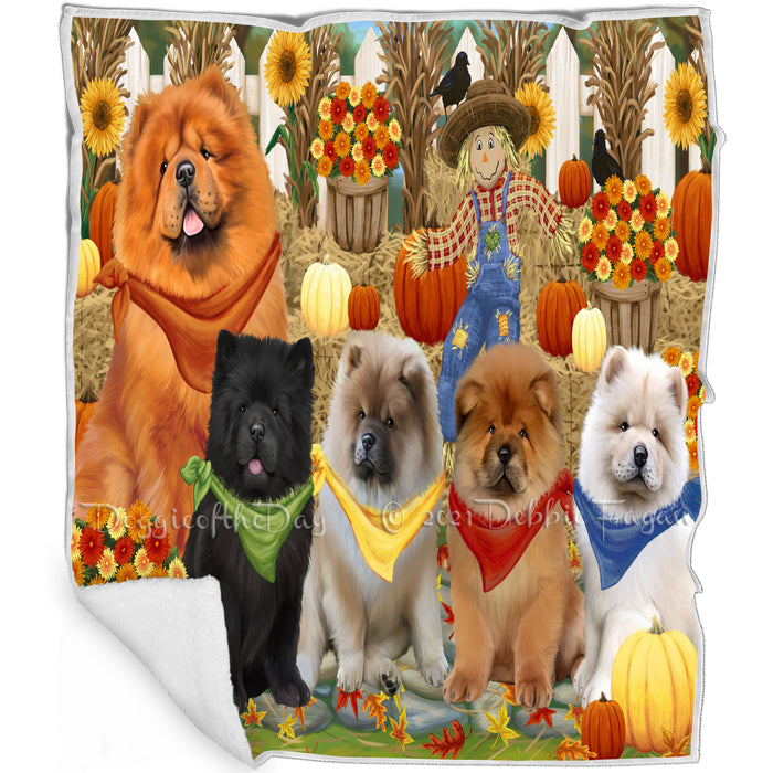 Fall Festive Gathering Chow Chows Dog with Pumpkins Blanket BLNKT71823