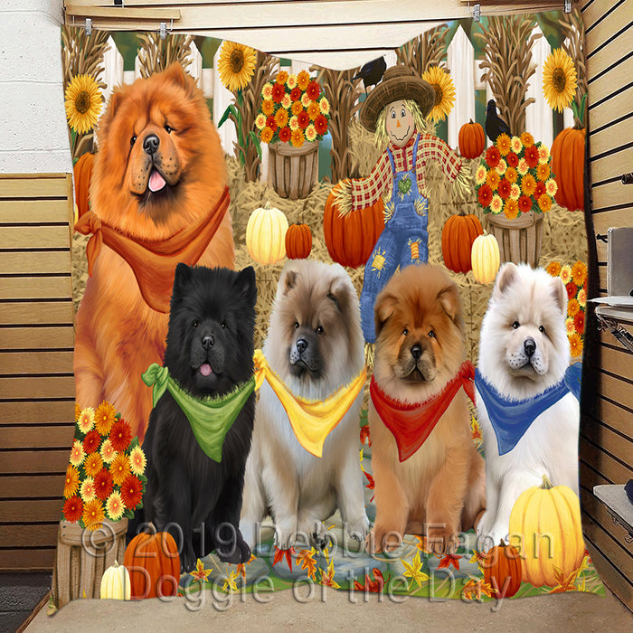 Fall Festive Harvest Time Gathering Chow Chow Dogs Quilt