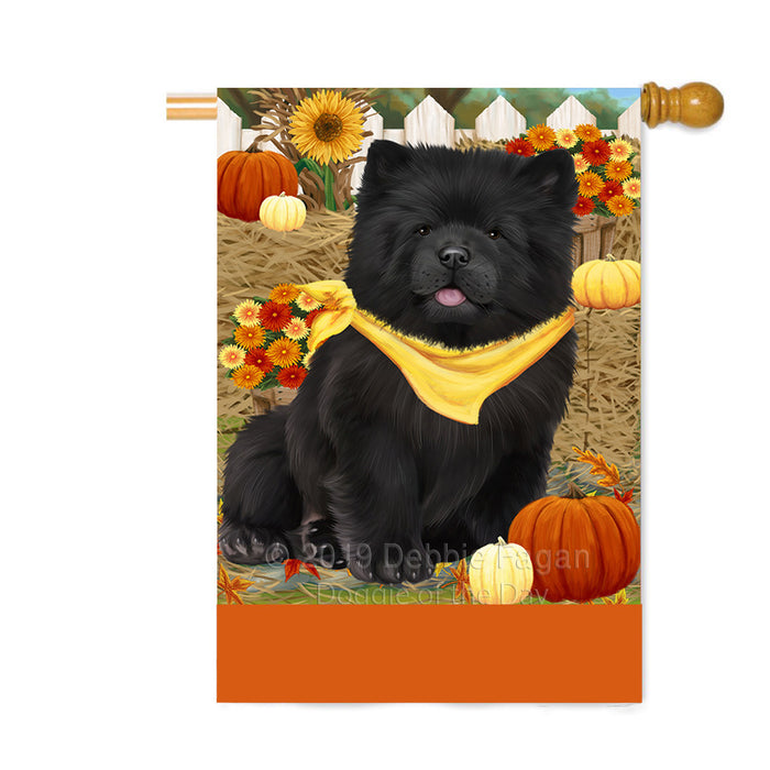 Personalized Fall Autumn Greeting Chow Chow Dog with Pumpkins Custom House Flag FLG-DOTD-A61937