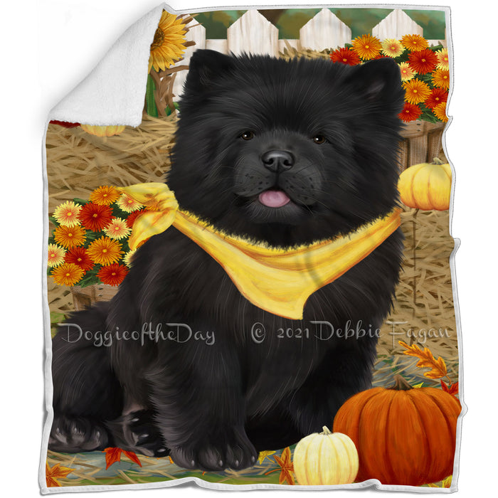 Fall Autumn Greeting Chow Chow Dog with Pumpkins Blanket BLNKT72678