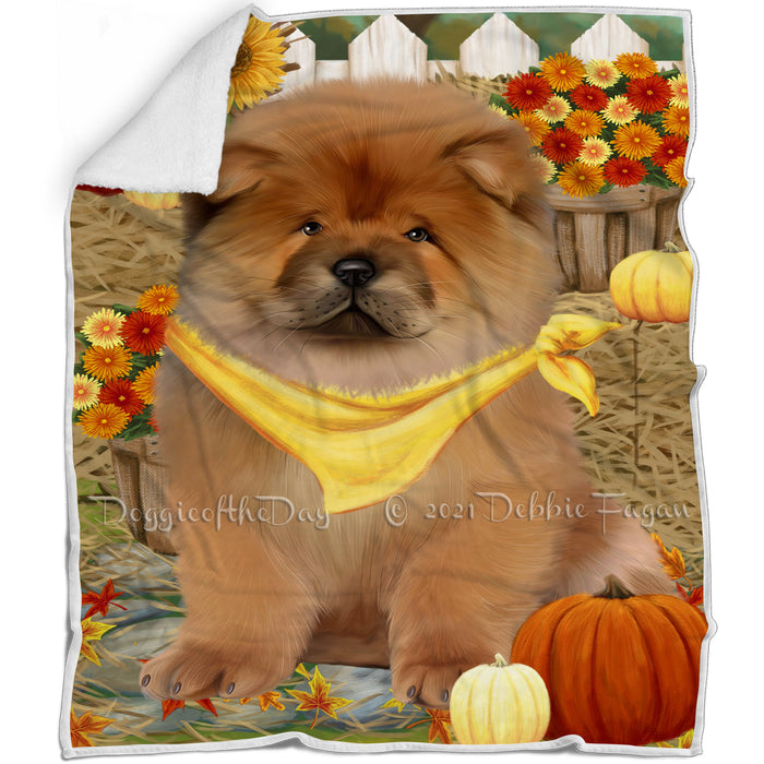 Fall Autumn Greeting Chow Chow Dog with Pumpkins Blanket BLNKT72687