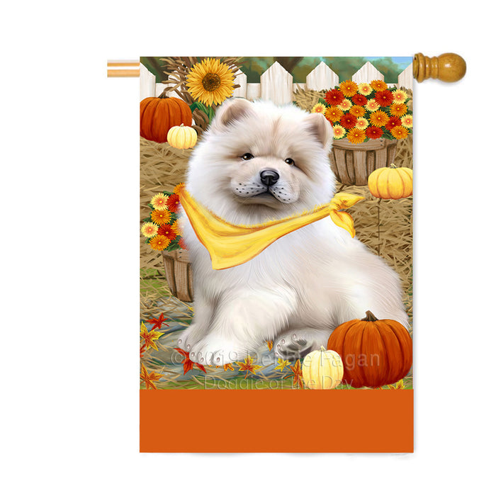 Personalized Fall Autumn Greeting Chow Chow Dog with Pumpkins Custom House Flag FLG-DOTD-A61939