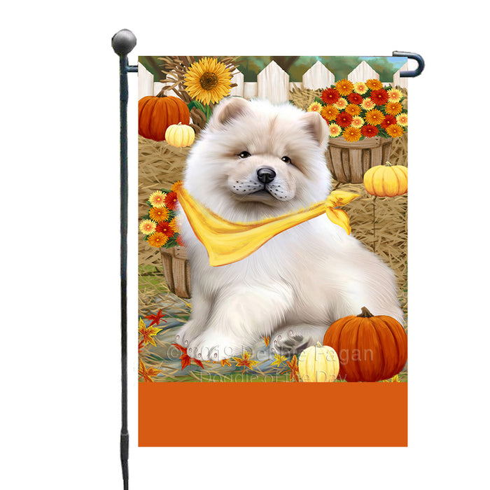 Personalized Fall Autumn Greeting Chow Chow Dog with Pumpkins Custom Garden Flags GFLG-DOTD-A61883