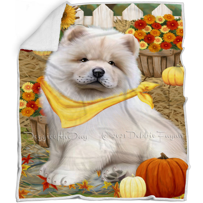 Fall Autumn Greeting Chow Chow Dog with Pumpkins Blanket BLNKT72696