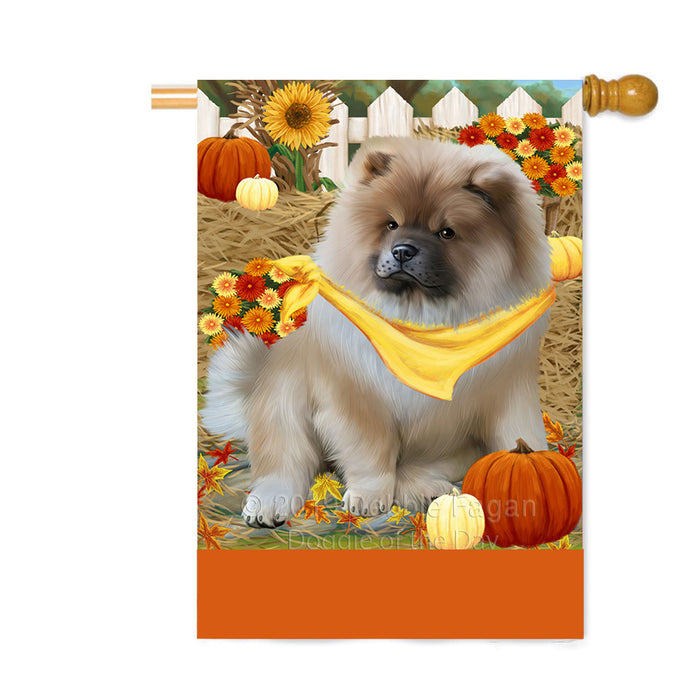 Personalized Fall Autumn Greeting Chow Chow Dog with Pumpkins Custom House Flag FLG-DOTD-A61940