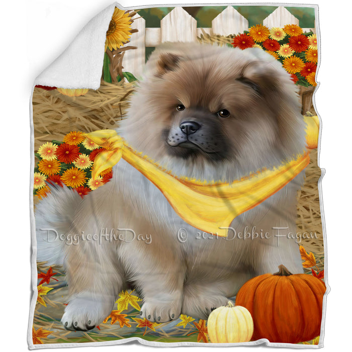 Fall Autumn Greeting Chow Chow Dog with Pumpkins Blanket BLNKT72705
