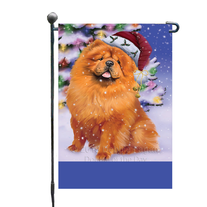 Personalized Winterland Wonderland Chow Chow Dog In Christmas Holiday Scenic Background Custom Garden Flags GFLG-DOTD-A61287