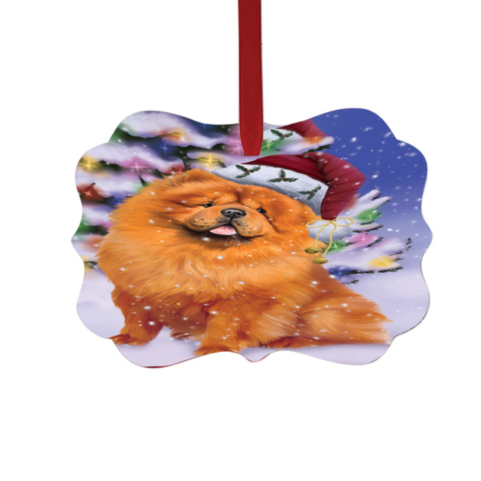 Winterland Wonderland Chow Chow Dog In Christmas Holiday Scenic Background Double-Sided Photo Benelux Christmas Ornament LOR49554