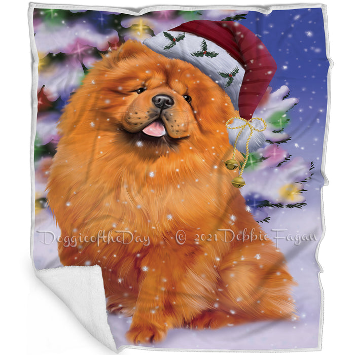 Winterland Wonderland Chow Chow Dog In Christmas Holiday Scenic Background Blanket