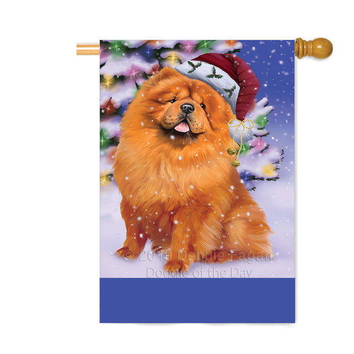 Personalized Winterland Wonderland Chow Chow Dog In Christmas Holiday Scenic Background Custom House Flag FLG-DOTD-A61343