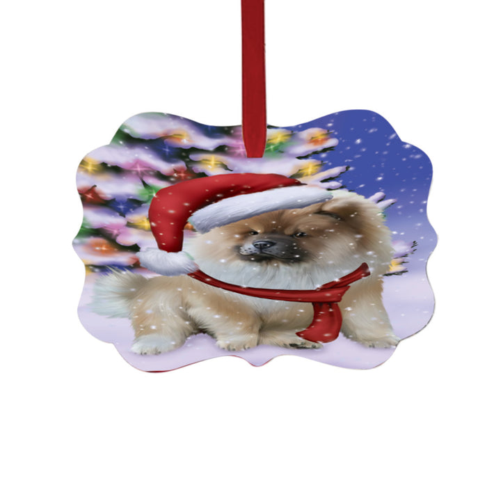 Winterland Wonderland Chow Chow Dog In Christmas Holiday Scenic Background Double-Sided Photo Benelux Christmas Ornament LOR49555