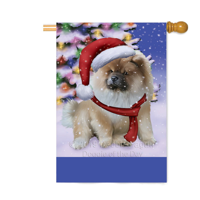 Personalized Winterland Wonderland Chow Chow Dog In Christmas Holiday Scenic Background Custom House Flag FLG-DOTD-A61344