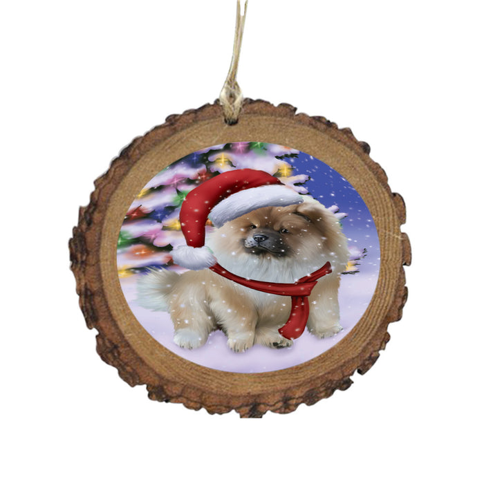 Winterland Wonderland Chow Chow Dog In Christmas Holiday Scenic Background Wooden Christmas Ornament WOR49555